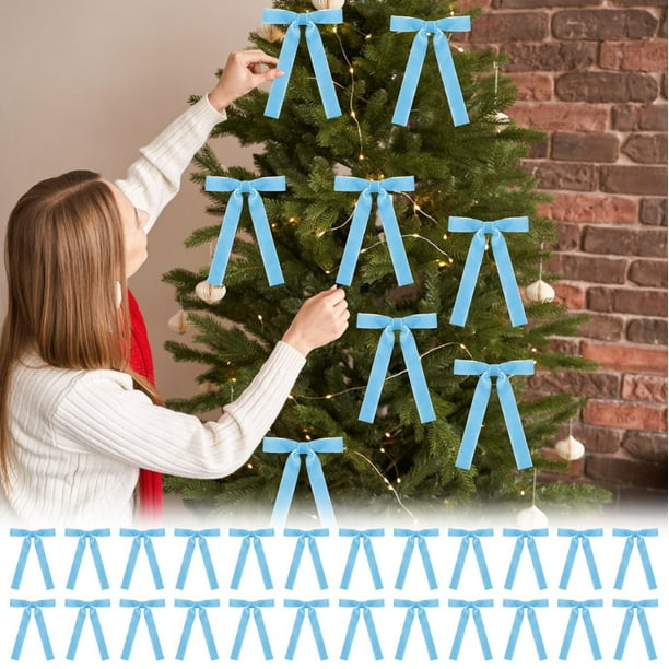 Lazos de terciopelo para árbol de Navidad | Juego de 24 lazos decorativos para coronas, guirnaldas y envoltorios de regalos | Accesorios festivos para la decoración del hogar