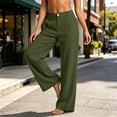 thumbnail image 2 of Cotton Wide Leg Pants for Women Flowy Pants for Women Plus Size Summer Outfits with Pockets Womens Straight Leg Button Trousers, 2 of 6