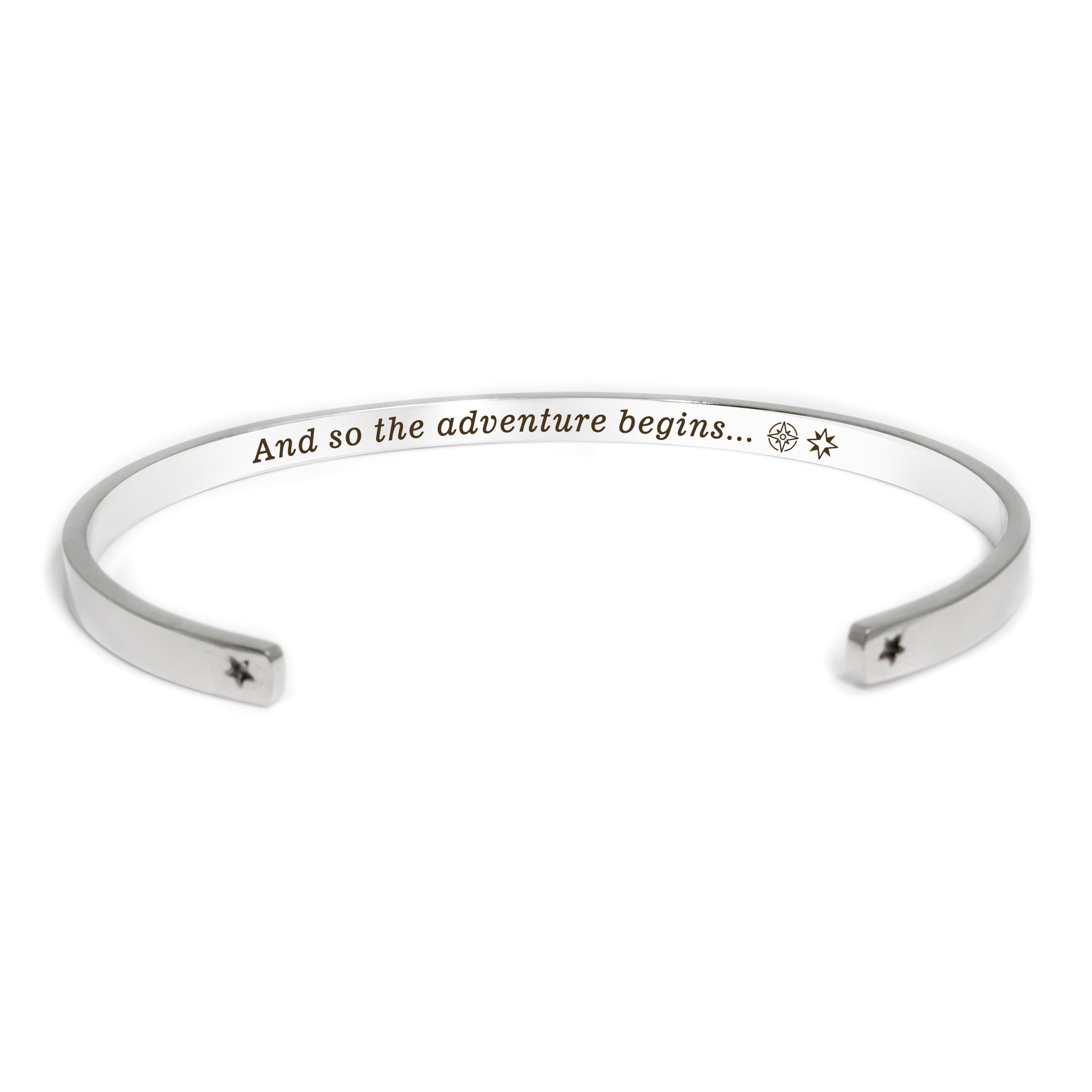 "And so the adventure begins…" Silver Stainless Steel Graduation Theme Hidden Message Gift for Her Cuff Bracelet with Gift Set