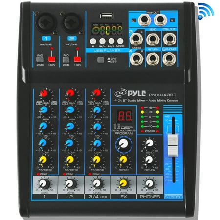Pyle PMXU43BT - 4-Ch. Bluetooth Studio Mixer - DJ Controller Audio Mixing Console System