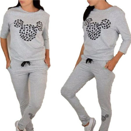 2Pcs Set Women Mickey Mouse Tracksuit Sweatshirts Tops Pants Casual Jogger Suit