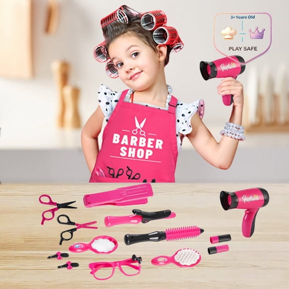 Qocolcyl Pretend Barber Salon Playset with Scissors Comb Glasses,Hair Stylist Dress Up Role Play Toy for Girls Toddlers 3 4 5 6 Years Old Christmas Birthday Party Gift