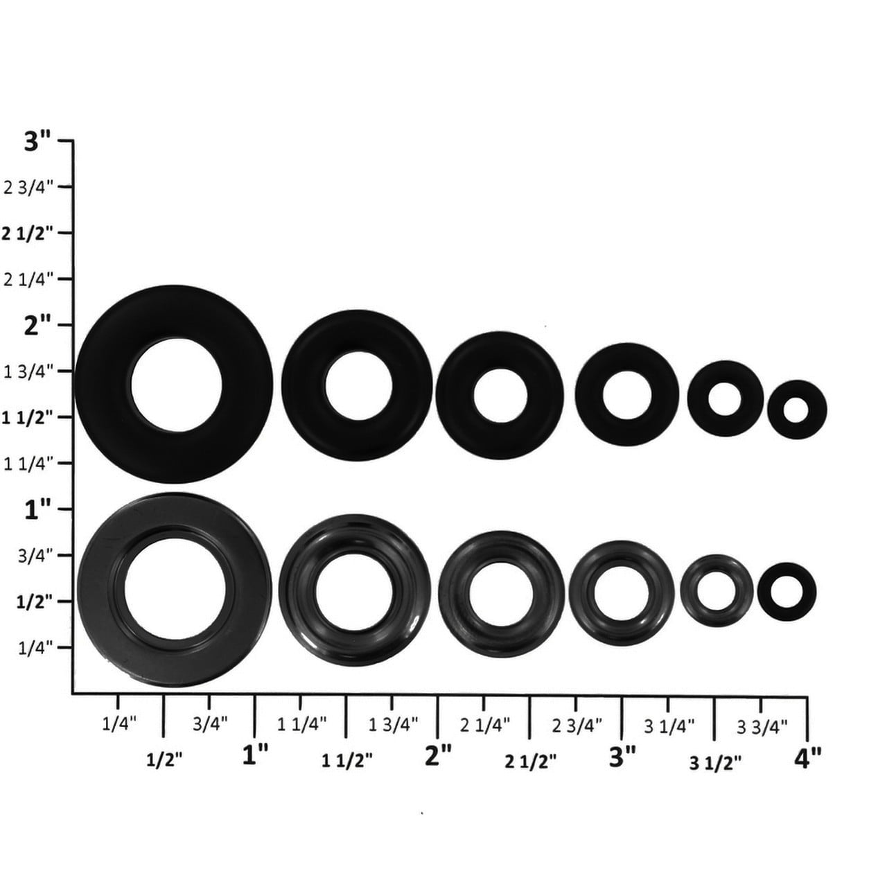 Grommet, Black Matte, Solid Brass-LL (100 sets per bag), Multiple Sizes