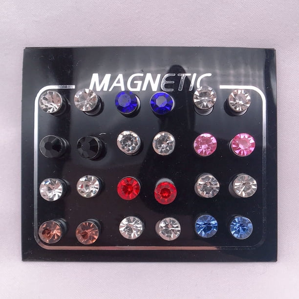 Pendientes de cristal con diamantes de doble círculo de cristal Sin pendientes Pendientes magnéticos Pendientes magnéticos para mujer