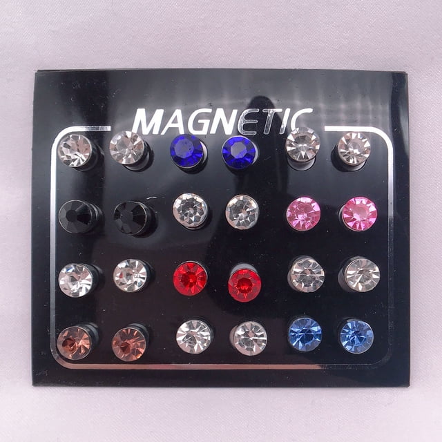 Pendientes de cristal con diamantes de doble círculo de cristal Sin pendientes Pendientes magnéticos Pendientes magnéticos para mujer