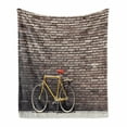 thumbnail image 1 of Bicycle Soft Flannel Fleece Blanket, Past Times Aesthetic Road Bike Lean Brick Wall Outdoor Daily Town Life Photo, Cozy Plush for Indoor and Outdoor Use, 50" x 60", Grey Yellow Red, by Ambesonne, 1 of 6