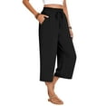thumbnail image 4 of Wide Leg Capri Pants for Women Elastic Waist Cropped Trousers Loose Casual Lightweight 2026 Summer Lounge Beach Pull On Capris 20" 21" 22" Inseam Black L, 4 of 9