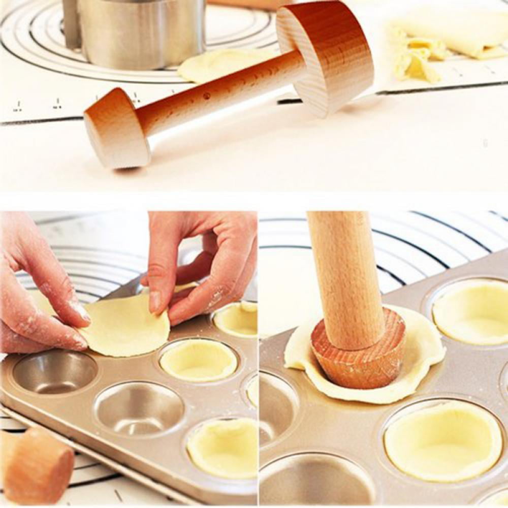 1pcs Egg Tart-Tamper Double Side Wooden Pastry Pusher DIY Baking Shaping Kitchen Tool Mold Baking Cake Decoration for Christmas 