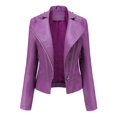 thumbnail image 2 of Women Lapel Motor Jacket Zip Up Cropped Outerwear Coat, 2 of 7
