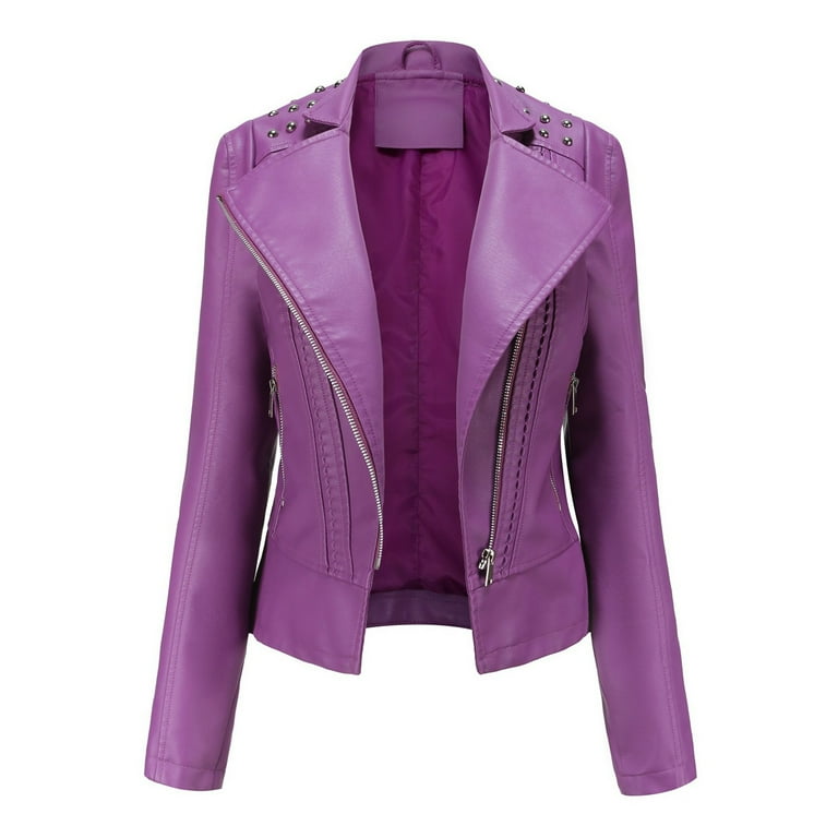 JDEFEG Fashion Long Sleeve Plush Leather Jacket Women Ladies Lapel