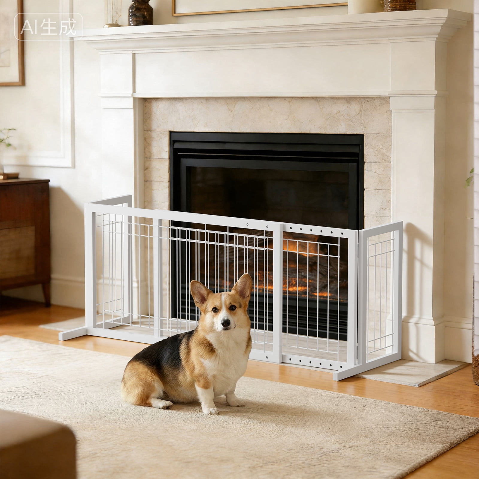 UBesGoo White Metal Pet Gate, No-Drill Adjustable Folding Design for Indoor Safety Barrier