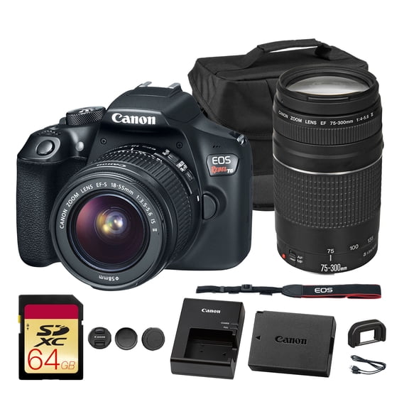 Canon EOS Rebel T6 DSLR Camera with 18-55mm Lens (1159C003)   EF 75-300mm Lens   Accessories