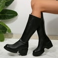 thumbnail image 3 of Chunky Knee High Boots for Women Fashion Casual Round Toe Mid Heel Winter Fall Knee Length Long Tall Boots Black Size 6, 3 of 8