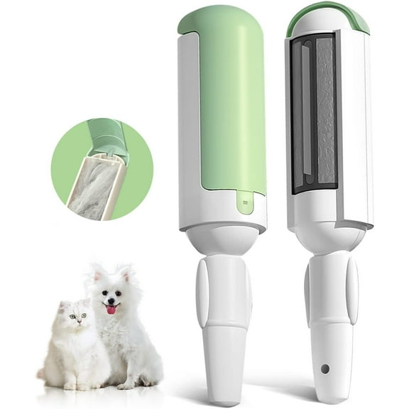 2 Pack Pet Hair Remover Roller,Reusable Dog & Cat Fur Remover with Comfy Non-Slip Handle, Portable Pet Hair Removal Tool with Self-Cleaning Base for Couch, Car Seat, Carpet, Bedding