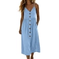 thumbnail image 2 of Sokhug Midi Dresses for Women Spaghetti Strap V Neck Button Down Empire Waist with Pockets Casual Summer Sundress, 2 of 6