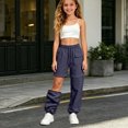 thumbnail image 2 of NOLDARES Girl's Wide Leg Sweatpants Elastic Waist Athletic Long Joggers with Pockets Causal Baggy Kids Sports Pants(Navy,7-8 Years), 2 of 7