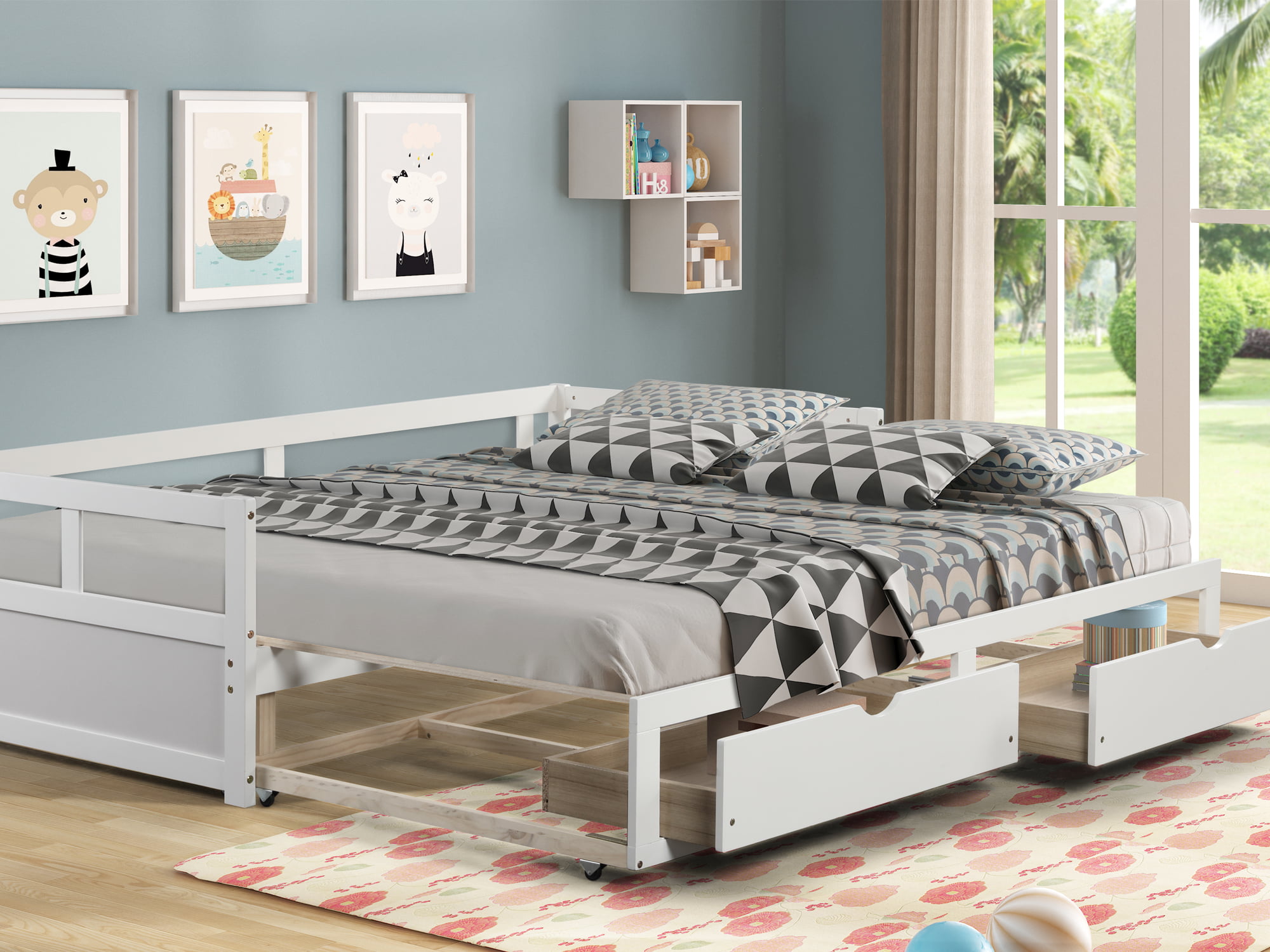 Wood Daybed With Storage Drawers And, Trundle Bed That Converts To King