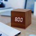 thumbnail image 4 of Reloj despertador digital, luces LED de madera, mini cubo moderno, reloj despertador de escritorio, hora, fecha, temperatura, adecuado para niños, dormitorio, hogar, dormitorio, viajes Levamdar  2034722-5, 4 of 8