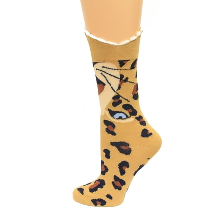 Leopard Smock - K. Bell Wide Mouth Leopard Crew Socks, Brown, Sock Size 9-11/Shoe Size 4-10, 1 Pair