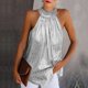 thumbnail image 1 of ICHUANYI Clearance Women Summer Solid Sequined Sleeveless Casual Halter Tank Shirt Vest(Silver, S) ICHUANYI WER2023080809081, 1 of 5