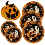 Homlouue Halloween Paper Plates and Napkins 200PCS Halloween Party Supplies Disposable Paper Dinnerware for 50 Guests