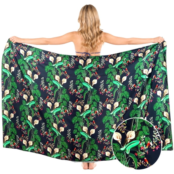 LA LEELA Women's Beachwear Pareos Vacation Summer Wraps Swimsuit Beach Swim Cover ups Skirt Bikinis Sarongs Coverups One Size Denim, Leaves