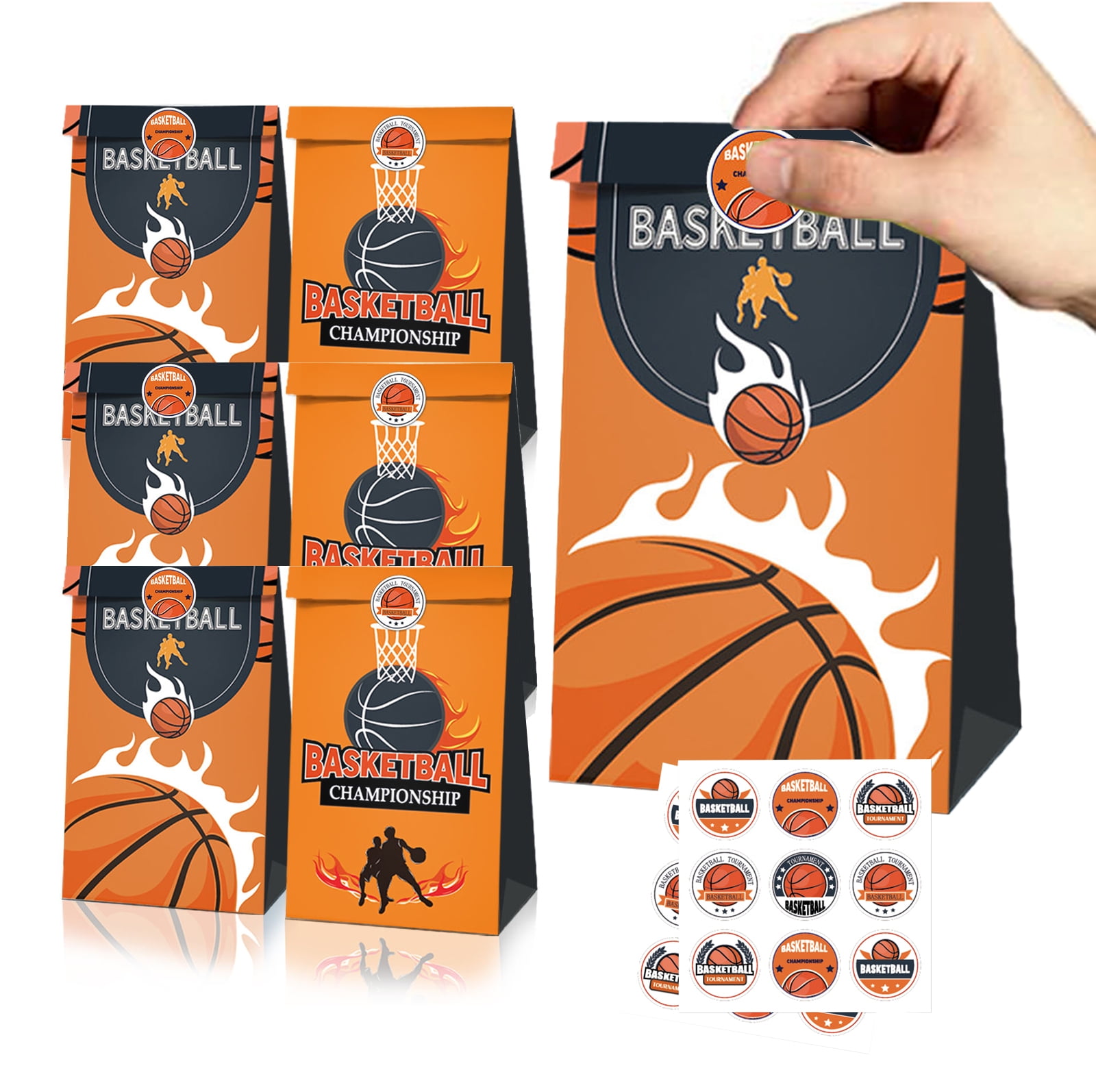Gabotrie Basketball Party Gift Bags - 24 Pack With Handles, Kraft Paper Goodie Bags For Sports Themed Birthday Decor