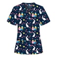 thumbnail image 1 of Pisexur Hauts de Sarrau d'Infirmière pour Femmes, Oeufs de Pâques, Lapin, Imprimé, Uniforme de Travail, Manches Courtes, Col en V, Blouse T-shirt de Tenue de Travail avec Poches, 1 of 3