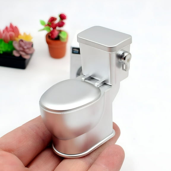 BESTSKY 1/12 Dollhouse Simulated Flushing Toilet With Flushing Sound Dollhouse Bathroom Furniture Decoration Dolls House Accessories