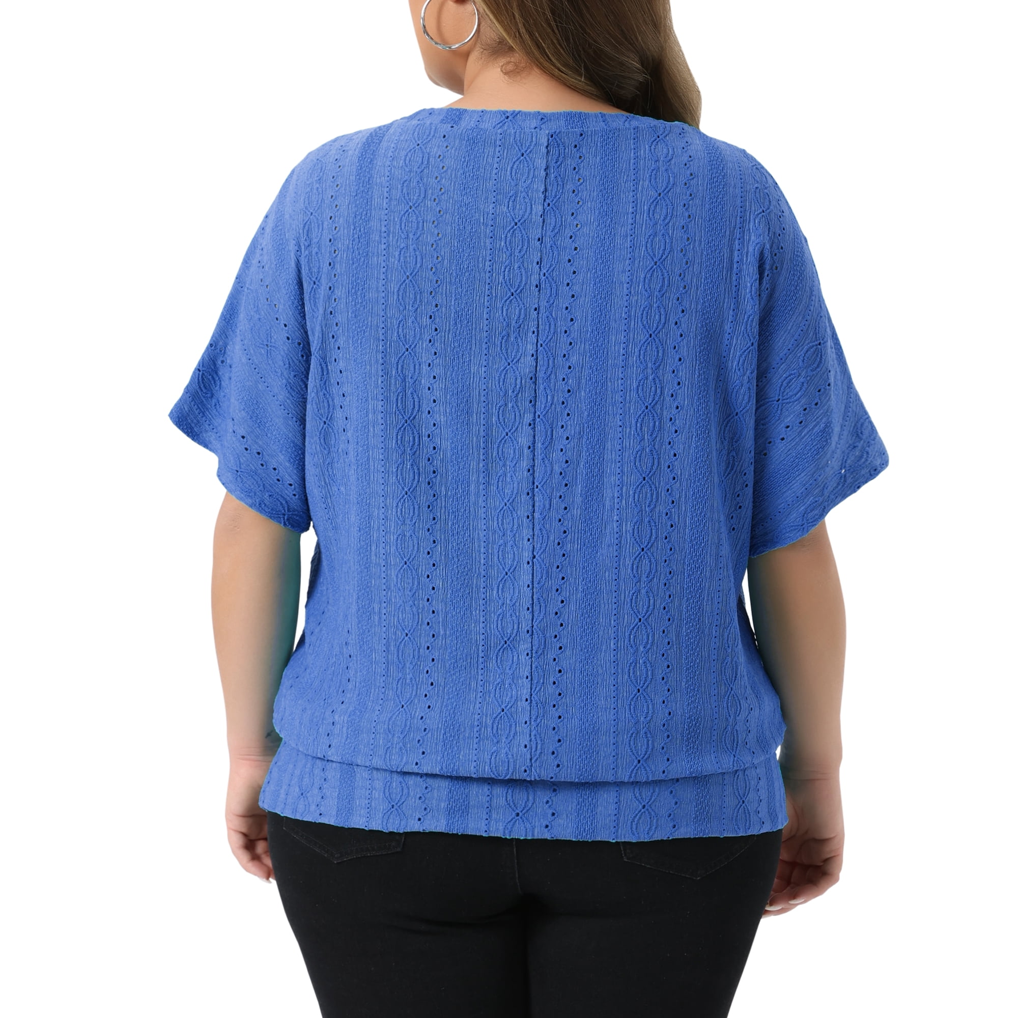 DARING DIVA Women's Plus Crew Neck Hollow Short Sleeve T Shirt 1X Royal Blue
