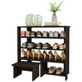 thumbnail image 2 of Shoe Rack Shoe Organizer Shlef w Footstool espresso Finish solid wood storage shoe rack Natural Wood Tone, 2 of 8