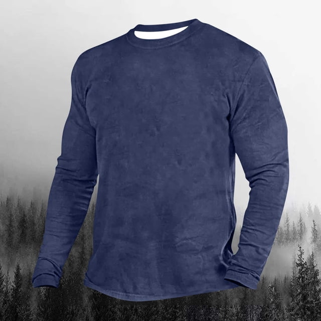 pstuiky camisas de manga larga para hombre, Camiseta de manga larga para hombre con cuello redondo y color liso. tops de invierno para hombre xxl