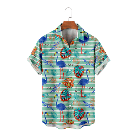 

MLFU Adult Button Up Shirts Short Sleeve Graphic Flamingo Lapel Print Shirt & Top with Pocket Costume for Men Women