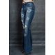 thumbnail image 3 of ABPHQTO Vaqueros de mujer con estampado floral azul de cintura media rasgados con parte inferior de campana, 3 of 5