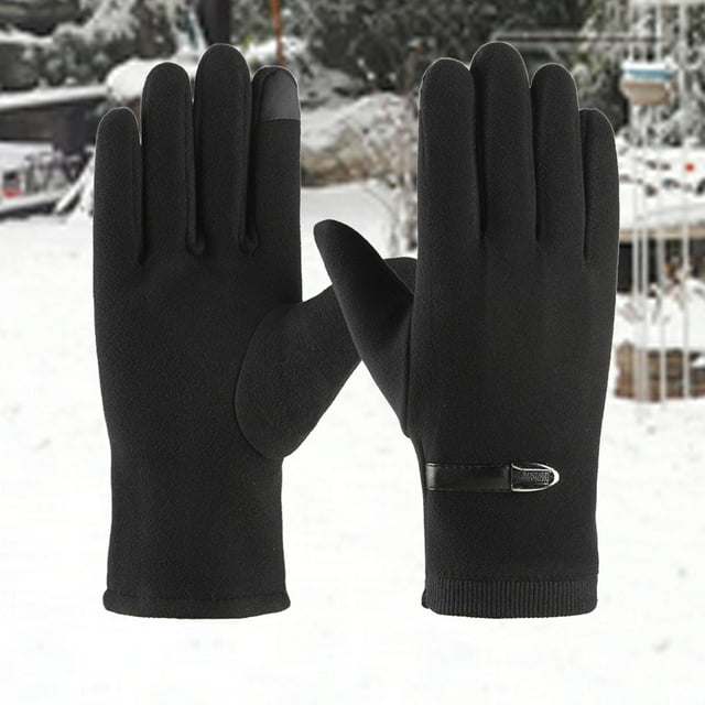Black Gloves Mittens Winter Men's Rabbit Fleece Plus Fleece Thickened Outdoor Riding Wind and Cold Three Line Screen Gloves