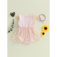 thumbnail image 6 of Baby Toddler Girls Rompers Dress 3 6 12 18 24 Months Round Neck Daisy Print Mesh Skirt Hem Infant Bodysuits Jumpsuits with Headband, 6 of 9