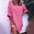 thumbnail image 2 of Summer Dresses for Womens 2025 Plus Size Fashion Casual Solid Color Mid-Sleeve Cotton Linen Slit Dress, 2 of 6