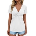 thumbnail image 5 of Miluxas Womens Trendy Front Knotted T Shirt Casual V-Neck Short Sleeve Pullover Tunic Tops Solid Basic Tees for Spring Summer White, 5 of 9