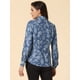 thumbnail image 4 of Blusa De Lunares Cuello Puntiagudo Bolsillos Del Pecho Botón abajo Para Mujer Floral Azul Medio M, 4 of 5