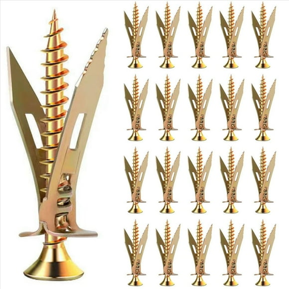 100 Pcs Vis d'Ancrage Murales Auto-Perçantes Améliorées, Ensemble d'Ancrage et Vis pour Murs Secs Premium pour Application Facile, 100 x Vis d'Expansion en Plaque de Gypse, Jaune