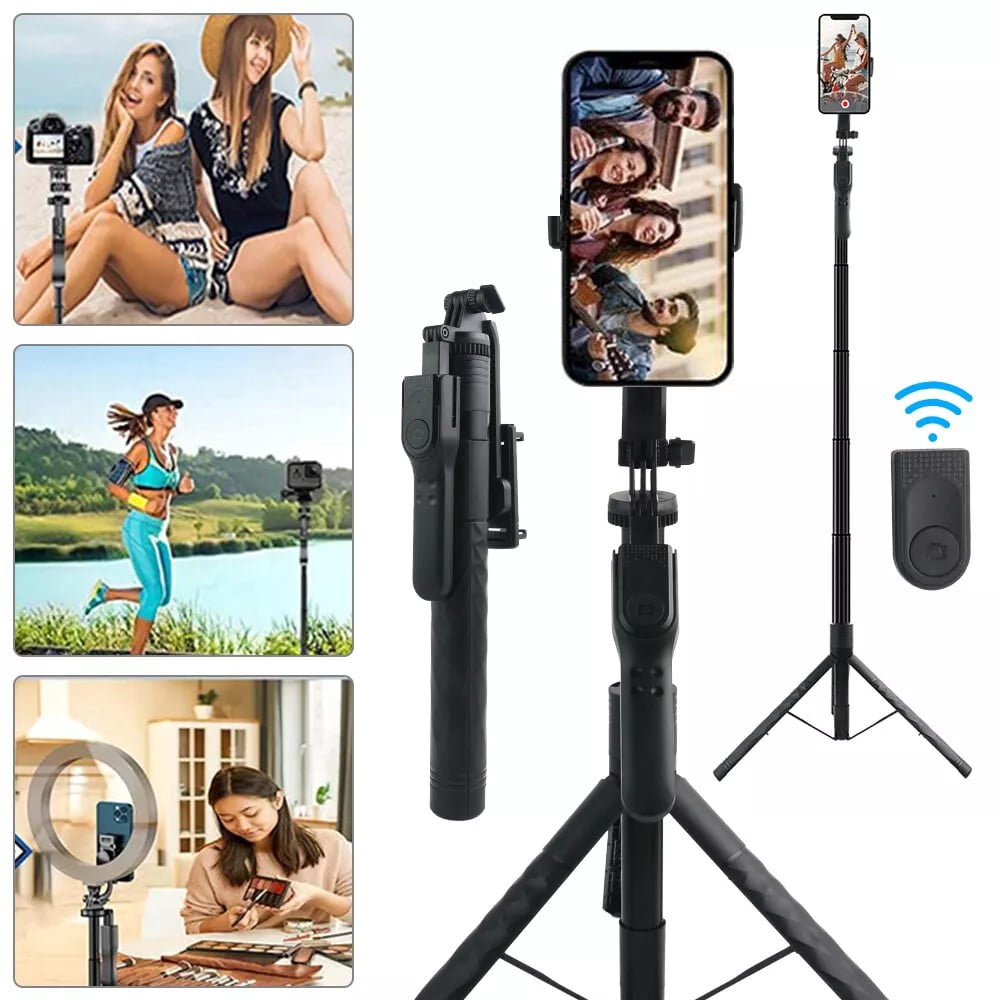 68" Wireless Selfie Stick Tripod Stand With Foldable Remote and Light For Phone Live Streaming Video Recording Adjustable Extendable Portable Phone Mount Accessory