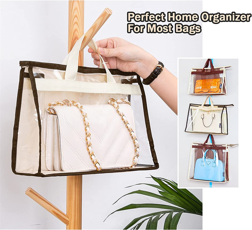 NOGIS Dust Bags for Handbags, 1 Pack Purse Storage Organizer for Closet,  Clear Handbag Organizer Purse Dust Cover Closet Hanging Organizer Bag with  Zipper & Handles (M，Beige) 