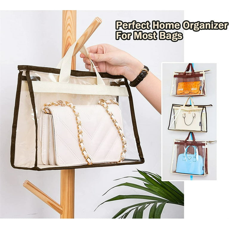 NOGIS Dust Bags for Handbags, 1 Pack Purse Storage Organizer for Closet,  Clear Handbag Organizer Purse Dust Cover Closet Hanging Organizer Bag with  Zipper & Handles (M，Beige) 