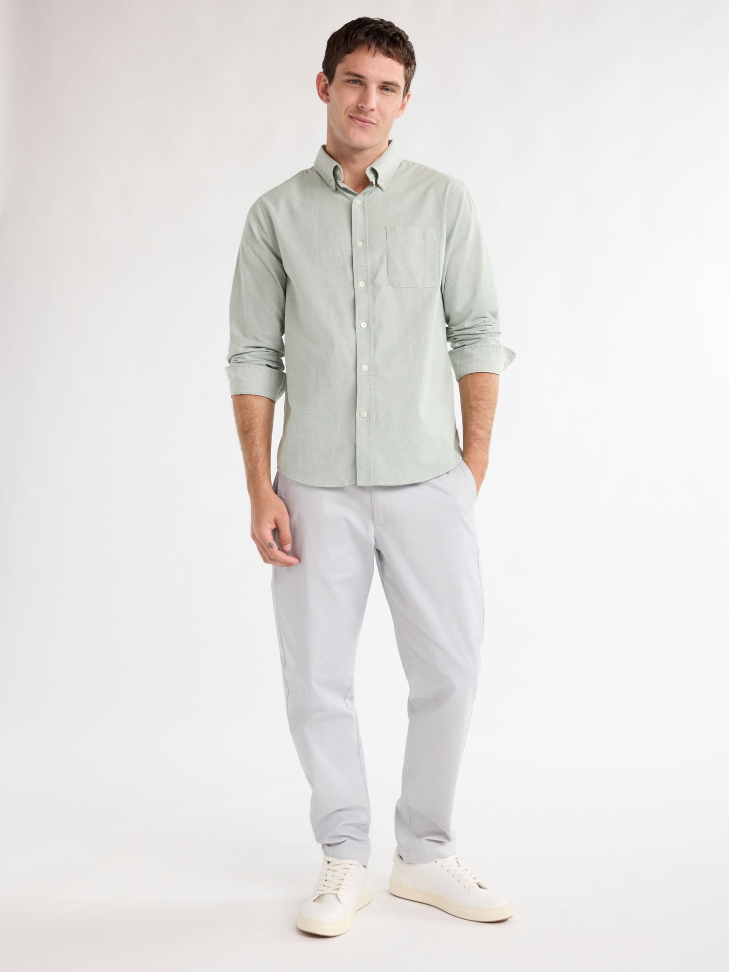 Free Assembly Men's Oxford Woven Shirt With Long Sleeves, Sizes XS-3XL