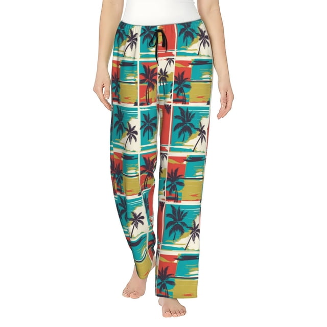 Fotbe Colorful Hawaii Palms Pantalones de Pijama para Mujer, Pantalones de Dormir, Pantalones Pj con Cordón y Bolsillos-3X-Large