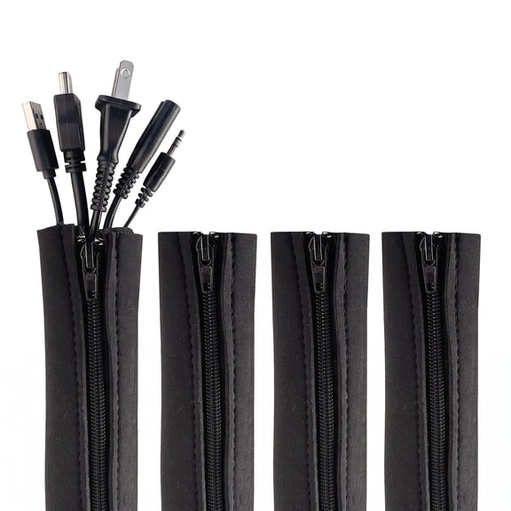 MQHOOB 4Pack Zipper Cable Sleeve,20in Cord Organizer and Cable Protector for Desk, Computer, TV Flexible Wrap Cover Wire Hider System