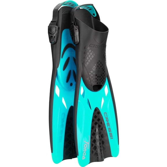 Cressi Tonga Short Adjustable Open Heel Fins, Translucent Aquamarine, S/M