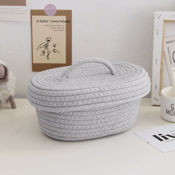Woven Baskets Cotton Knitting Basket with Lid Beige Baskets Sundries Cosmetics Toys Storage Basket