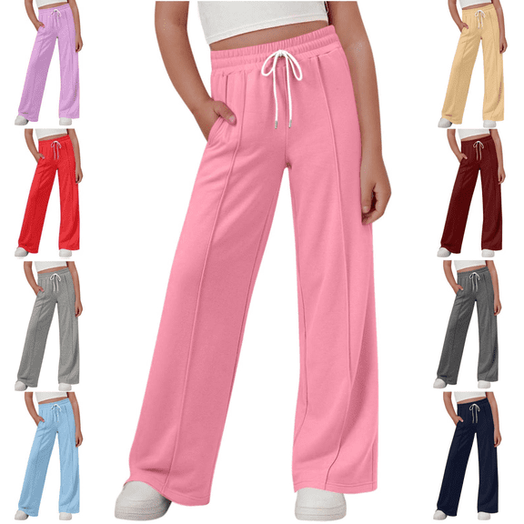 ZVAVZ Girls Wide Leg Sweatpants with Pockets High Waisted Baggy Pants Fashion Teen Girl Drawstring Athletic Joggers Black,5 Years