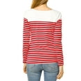 thumbnail image 3 of INSPIRE CHIC Women's Blouse Striped Color Block Long Sleeve Causal T-Shirt M Red-White, 3 of 8